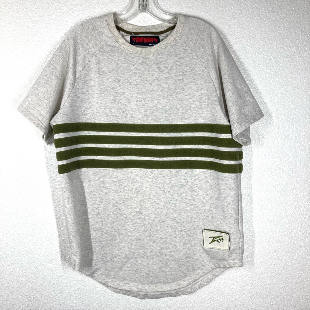Ron Bass Mens Tee Shirt XL Cotton Velcro Gray Green Short Sleeves Crew Neck